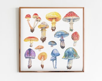 Woodland Mushrooms Cross Stitch Sewing Embroidery Pattern X-Stitch Landscape Cottagecore Needlework Mushroom Samples Beginner (C)