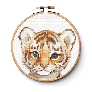 Aquarell Tiger Baby Kreuzstich Stickmuster Nähen Stickerei DMC Wildtiere Afrika Tier Safari Dschungel Kinderzimmer Kunst Kunstwerk Minimal König der Löwen