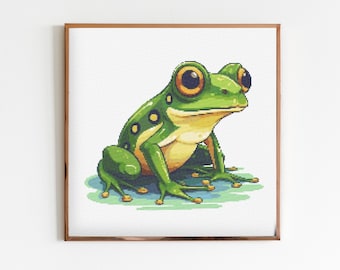 Cute Green Tree Frog Cross Stitch Sewing Embroidery Pattern Instant DMC Download Cottagecore X-Stitch Frogcore Needlework
