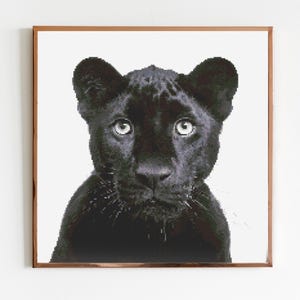 Panther Kreuzstich Muster Nähen Stickerei DMC Wildtiere Afrika Tier Safari Dschungel Kinderzimmer Kunst Kunstwerk Scandi Minimal Löwe Tiger