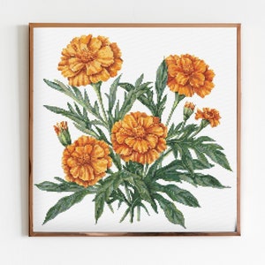 Ringelblume botanische Kreuzstich nähe moderne Stickerei Muster DMC Download Blumenstrauß Anfänger