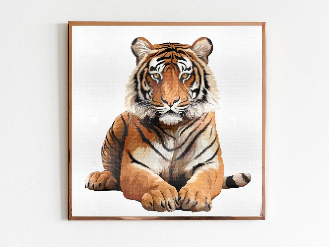 YEESAM ART Kreuzstich-Set „Tiger“ – Gestempeltes Muster Auf 11CT Stoff, 66 X 47 Cm, Inkl. Garn & Nadel