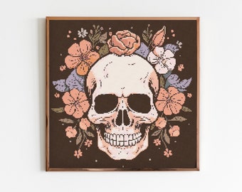 Botanical Skull Skeleton Cross Stitch Pattern Sewing Modern Embroidery Instant Download Dark X-Stitch Cottagecore Witchy Witchcraft Gothic