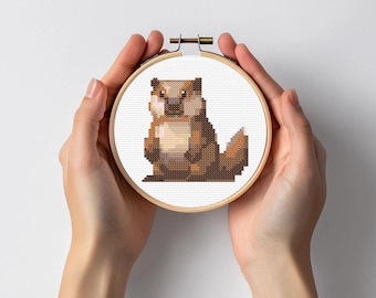 Mini Beaver Cross Stitch Sewing Embroidery Pattern Instant DMC Download Cute Wombats Animal Watercolour Australia