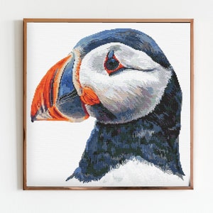 Puffin Cross Stitch Sewing Embroidery Pattern Instant DMC Download Bird Farmyard Woodland Sealife Birds Sea Colourful Bird