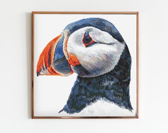 Puffin Cross Stitch Sewing Embroidery Pattern Instant DMC Download Bird Farmyard Woodland Sealife Birds Sea Colourful Bird
