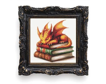 Patrón de punto de cruz de dragón rojo Costura Bordado moderno Descarga Dark X-Stitch Cottagecore Brujería Regalo Gótico Emo Libros Dormir