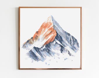 Mount Everest Cross Stitch Sewing Embroidery Pattern Instant Mountain X-Stitch Landscape Cottagecore Needlework