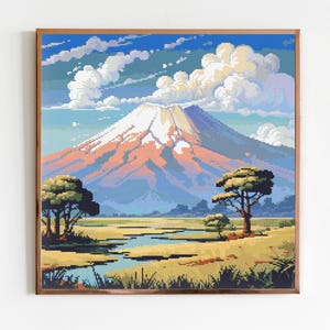 Kilimanjaro Berg Kreuzstich Stickmuster Sofortiger Berg X-Stitch Cottagecore Handarbeit