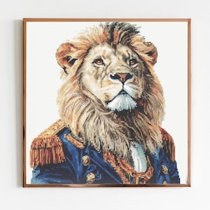 Löwe Kreuzstichmuster Nähen Stickerei DMC Tierkunstwerk Geschenk Militärportrait-Musterhalter Shere Khan Zoo Safari Dschungelbuch