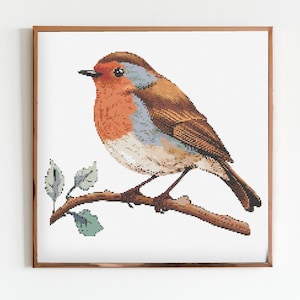 Robin Cross Stitch Sewing Embroidery Pattern Instant DMC Download Bird Farmyard Woodland Garden Birds Red