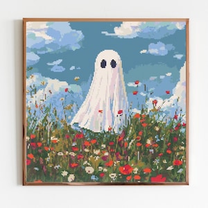 Ghost x Wildflower Meadow Cross Stitch Pattern Sewing Dark X-Stitch Cottagecore Witchy Witchcraft Goth Trick Treat Halloween Spooky