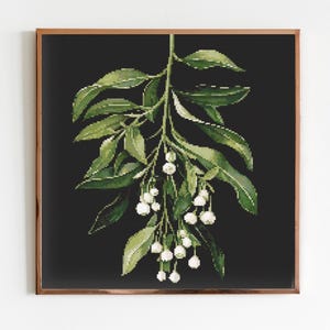 Mistelzweig Botanische Kreuzstich Nähe Moderne Stickmuster DMC Download Blumenstrauß Garten Pflanzen Botaniker Weihnachtsgeschenk