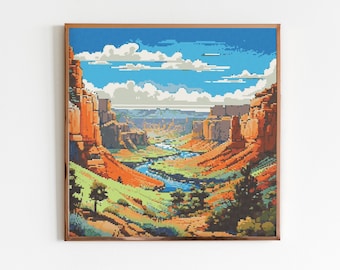 Grand Canyon National Park Cross Stitch Sewing Embroidery Pattern Instant DMC Download X-Stitch Landscape Cottagecore Needlework