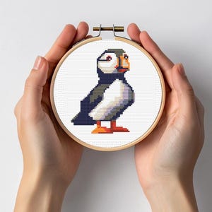Puffin Mini Cross Stitch Sewing Embroidery Pattern Instant DMC Download Bird Farmyard Woodland Sealife Birds Sea Colourful Bird
