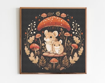 Mouse Cross Stitch Pattern Sewing Modern Embroidery Instant Download Dark X-Stitch Cottagecore Witchy Woodland Witchcraft Gothic Folklore
