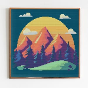 Berge Kreuzstich Stickmuster Berg X-Stitch Landschaft Cottagecore Handstickerei A