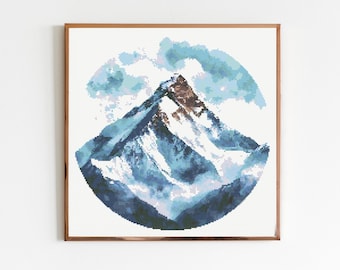 Mount Everest Cross Stitch Sewing Embroidery Pattern Instant Mountain X-Stitch Landscape Cottagecore Needlework