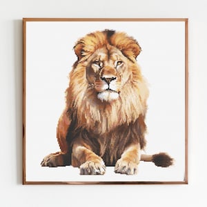 Löwe Kreuzstich Muster Nähen Stickerei DMC Wildtiere Afrika Tier Safari Dschungel Kinderzimmer Kunst Kunstwerk Scandi Minimal König Simba
