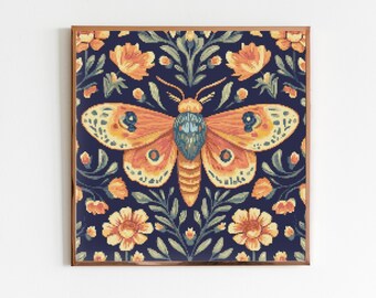 Botanical Moth Botanical Cross Stitch Pattern Sewing Modern Embroidery William Morris Dark X-Stitch Cottagecore Witchy Witchcraft Gothic A