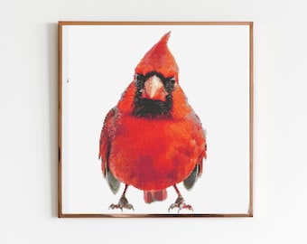 Red Cardinal Cross Stitch Sewing Embroidery Pattern Instant DMC Download Bird Farmyard Woodland Garden Birds Red
