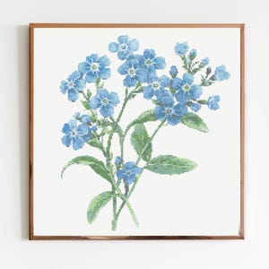 Vergeet me niet Botanische kruissteek naaien modern borduurpatroon Instant DMC Download bos bloemen voor beginners