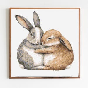 Cuddling Bunny Rabbit Cross Stitch Sewing Embroidery Pattern Woodland Spring Gift Botanical Flowers Floral Cute Rabbit Spring Easter Nursery