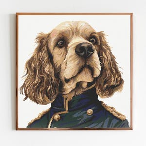 Cocker Spaniel Collie Dog Cross Stitch Pattern Sewing Embroidery DMC Artwork Minimal Puppy Pet Gift Military Portrait Pattern Keeper