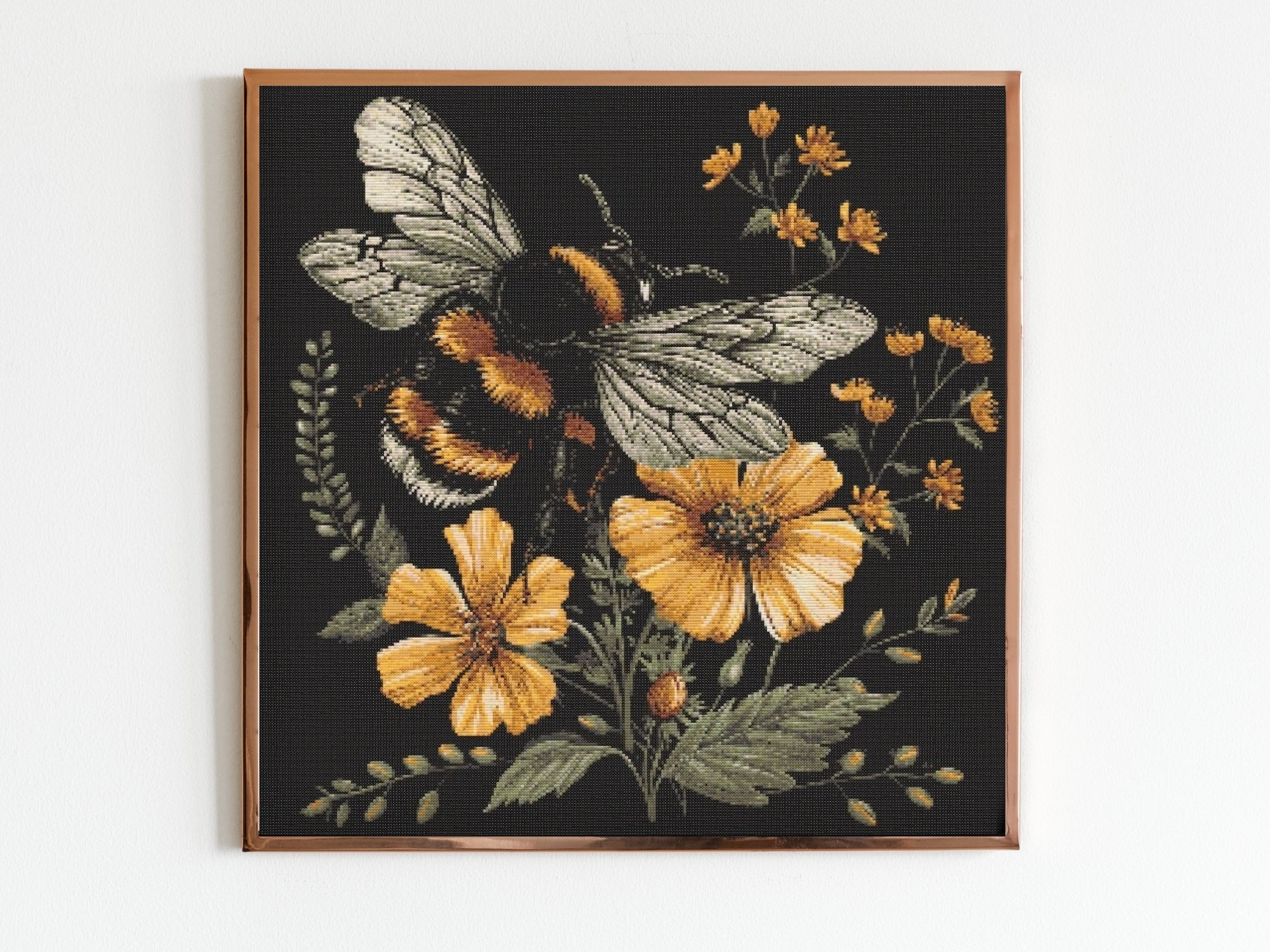 Dark Bumble Bee Cross Stitch Pattern Sewing Modern Embroidery Instant Download Dark X-Stitch Cottagecore Witchy Witchcraft Goth Floral Boho