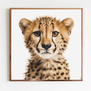 Junger Gepard Kreuzstich Stickmuster Nähen Stickerei DMC Wildtiere Afrika Tier Safari Dschungel Kinderzimmer Kunst Kunstwerk Minimal Minimal Löwe Tiger