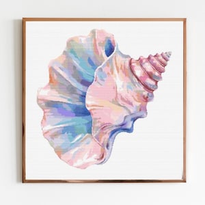 Conch Sea Shells Cross Stitch Sewing Embroidery Pattern DMC Download Cottagecore X-Stitch Ocean Seashells Needlework Sea Clam Conch Cute A
