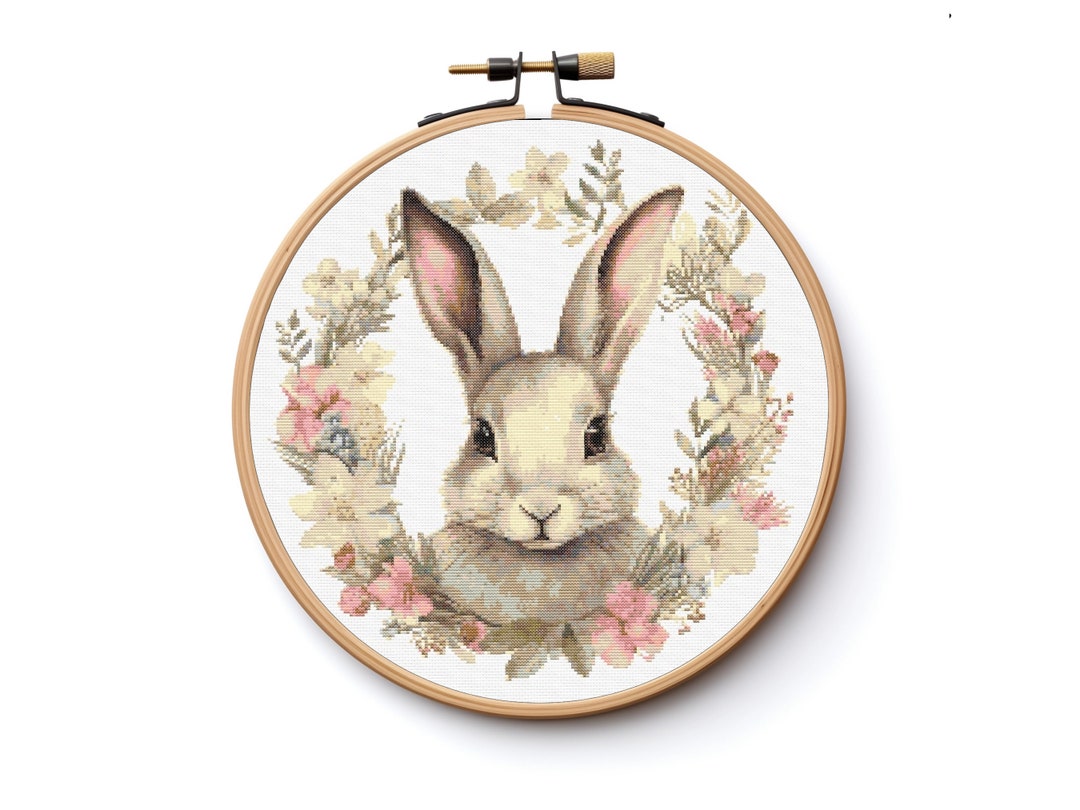 Bunny Rabbit Cross Stitch Sewing Embroidery Pattern Woodland Spring ...