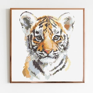 Aquarell Tiger Baby Kreuzstich Stickmuster Nähen Stickerei DMC Wildtiere Afrika Tier Safari Dschungel Kinderzimmer Kunst Kunstwerk Minimal König der Löwen