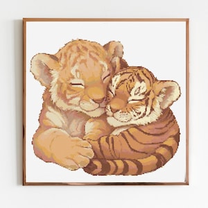 Tiger und Löwenjunges Niedliches Kreuzstich Nähendes Modernes DMC Stickmuster Instant DMC Download Lustig Snarky Süßes Kätzchen Ying Yang Hund Welpe