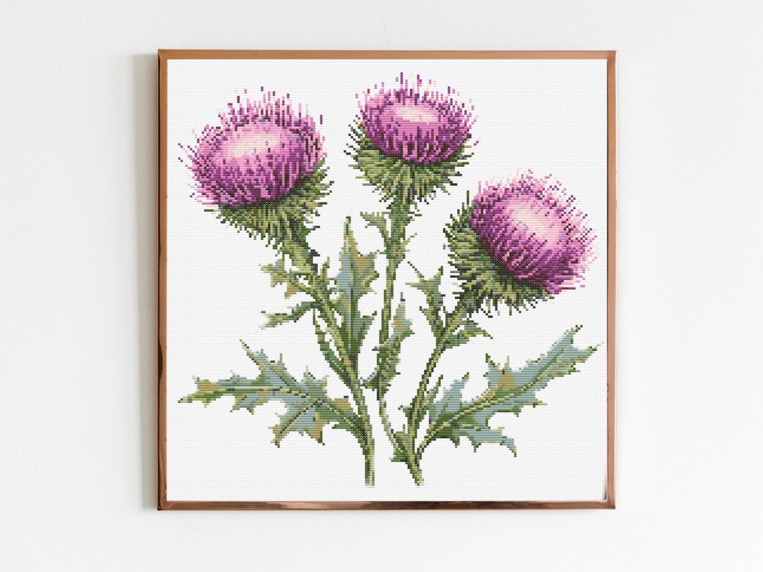 Purple Thistles Botanical Cross Stitch Sewing Modern Embroidery Pattern ...