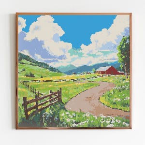 Yosemite Style Ranch Cross Stitch Sewing Embroidery Pattern Instant X-Stitch Landscape Cottagecore Nedlework Montana Wild West Barn Farm