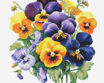 パンジーの花束 植物クロスステッチ 縫製 モダン刺繍パターン