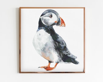 Puffin Cross Stitch Sewing Embroidery Pattern Instant DMC Download Bird Farmyard Woodland Sealife Birds Sea Colourful Bird