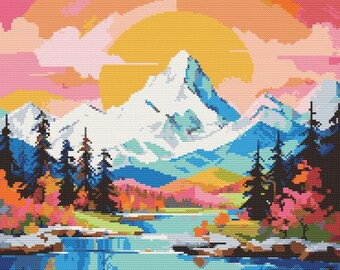 雪山クロスステッチ縫製刺繍パターンインスタントXステッチ風景