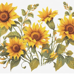 Sonnenblume Wildblumen botanische Kreuzstich nähen moderne Stickerei Muster DMC Download Blumenstrauß Anfänger