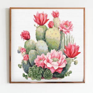 Patrón de bordado y costura para punto de cruz con diseño floral de cactus Descarga instantánea de DMC Paisaje con punto de cruz Cottagecore Costura Arizona Botánico Lindo