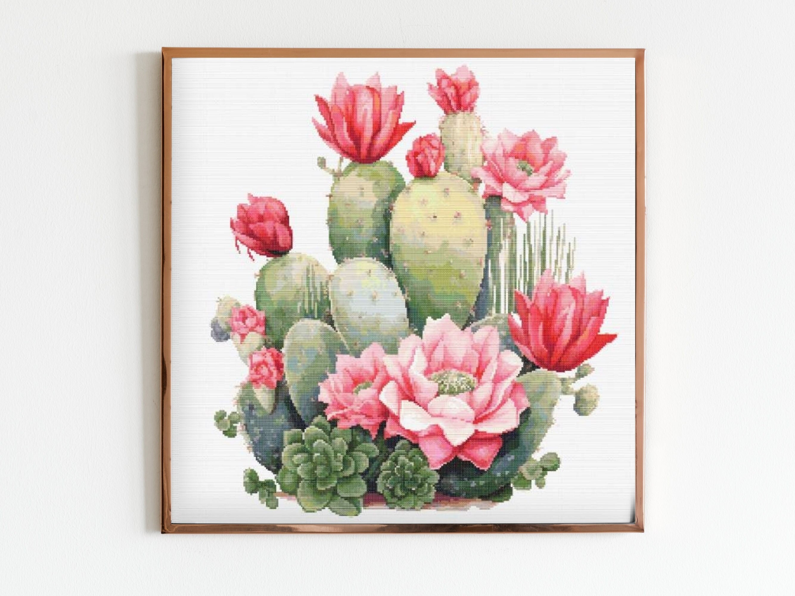 サボテンの花のクロスステッチ縫製刺繍パターンインスタントDMCダウンロードXステッチ風景コテージコア針仕事アリゾナ植物かわいい