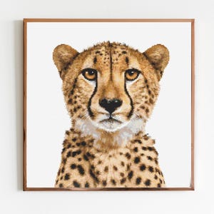 Gepard Kreuzstich Stickmuster Stickbild Stickerei DMC Wildtiere Afrika Tier Safari Dschungel Kunst Kunstwerk Minimal Art Deko