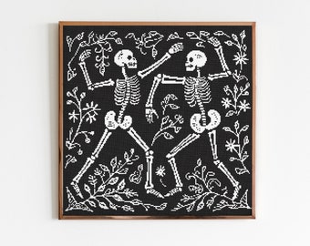 Dancing Skeleton Cross Stitch Pattern Sewing Modern Embroidery Instant Download Dark X-Stitch Cottagecore Witchy Witchcraft Gift for Goth