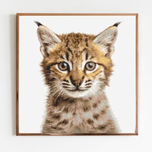 Rotluchs Kreuzstich Stickmuster Nähen Stickerei DMC Wildtier Safari Dschungel Kinderzimmer Kunstwerk Scandi Minimal Löwe Tiger Luchs
