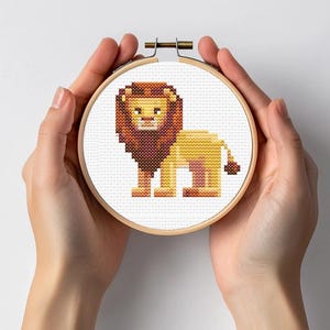 Löwe Mini Kreuzstich Stickmuster Sofort DMC Download Highland Vogel Bauernhof Wald Kinderzimmer Dekoration Kunstwerk Lama