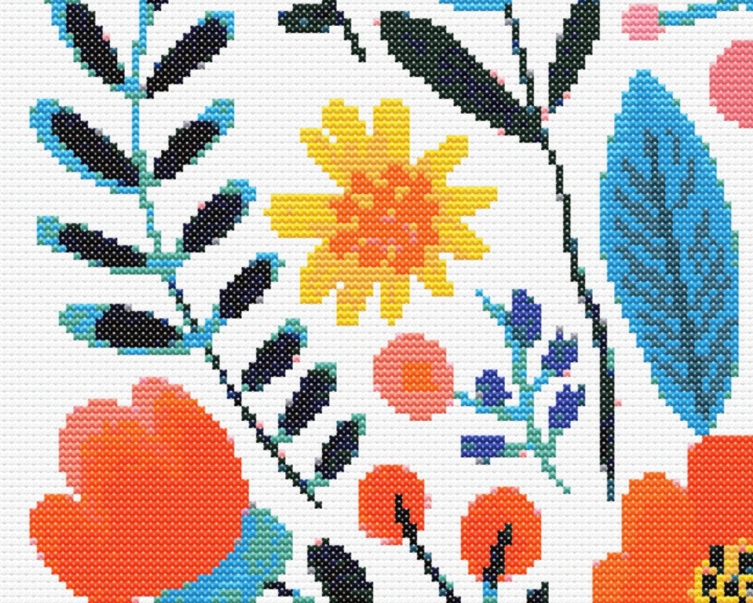 Colourful Bunch of Abstract Flowers Cross Stitch Sewing Embroidery ...