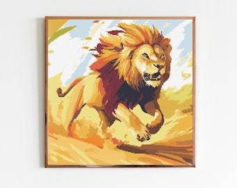 Wild Lion Cross Stitch Pattern Sewing Embroidery DMC Wildlife Africa Animal Safari Jungle Nursery Art Artwork Minimal Lion King Simba Cute