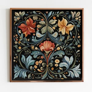 Floral Mid Century Kreuzstich Nähen Modernes Muster DMC Klassisches Kunstwerk Kunst Handarbeit Stickerei Botanischer Cottagecore William Morris