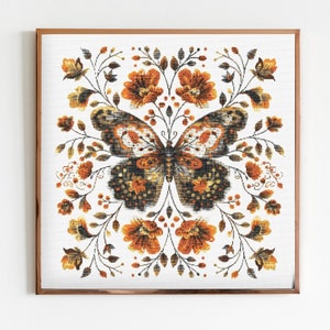 Patrón de bordado moderno de costura con punto de cruz y mariposas florales DMC, obra de arte clásica, bordado con aguja, estilo Cottagecore, botánico